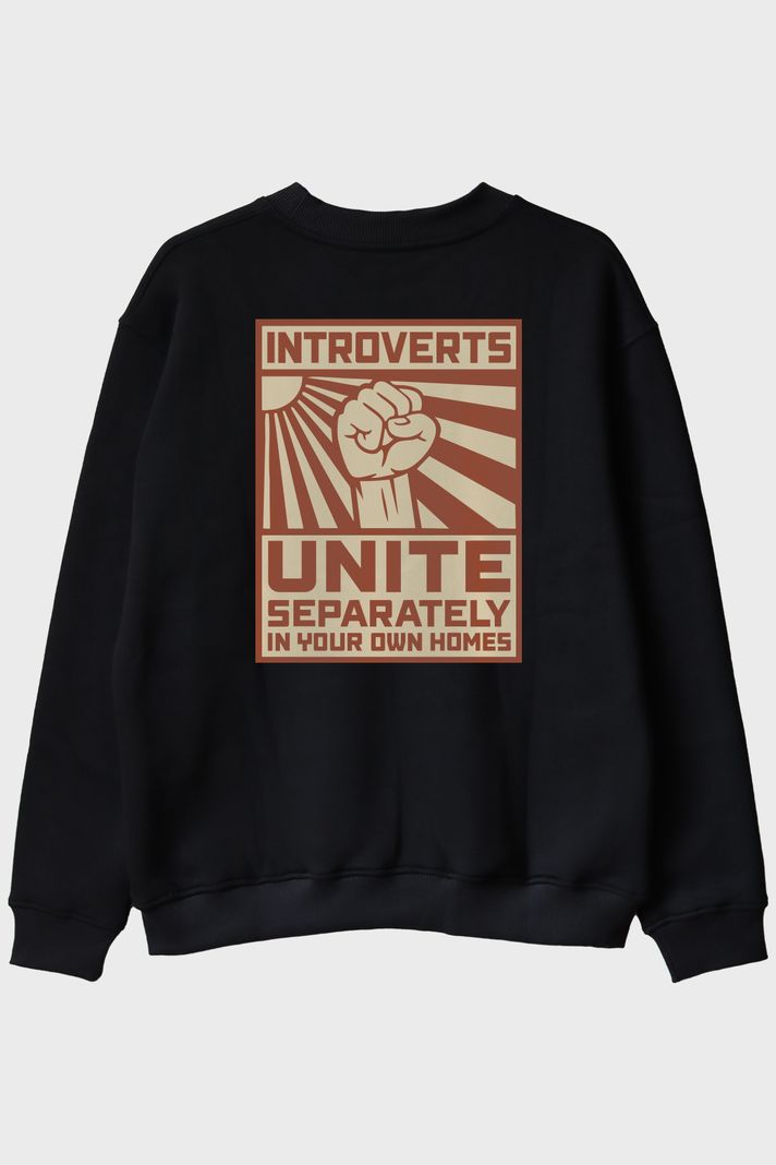 Introverts Unite Siyah Bisiklet Yaka Sweatshirt