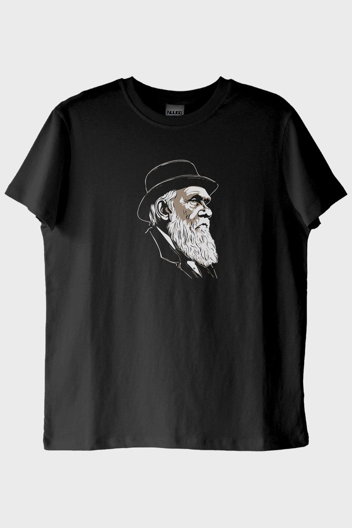 Darvin Portre Baskılı Tasarım Siyah Tişört
