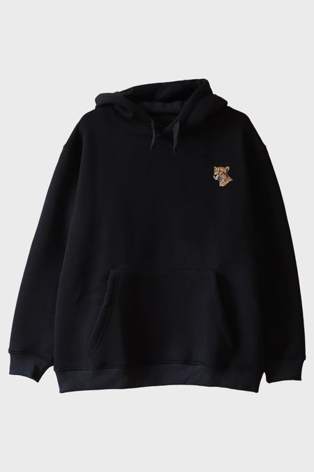 Çita Figürlü Siyah Hoodie