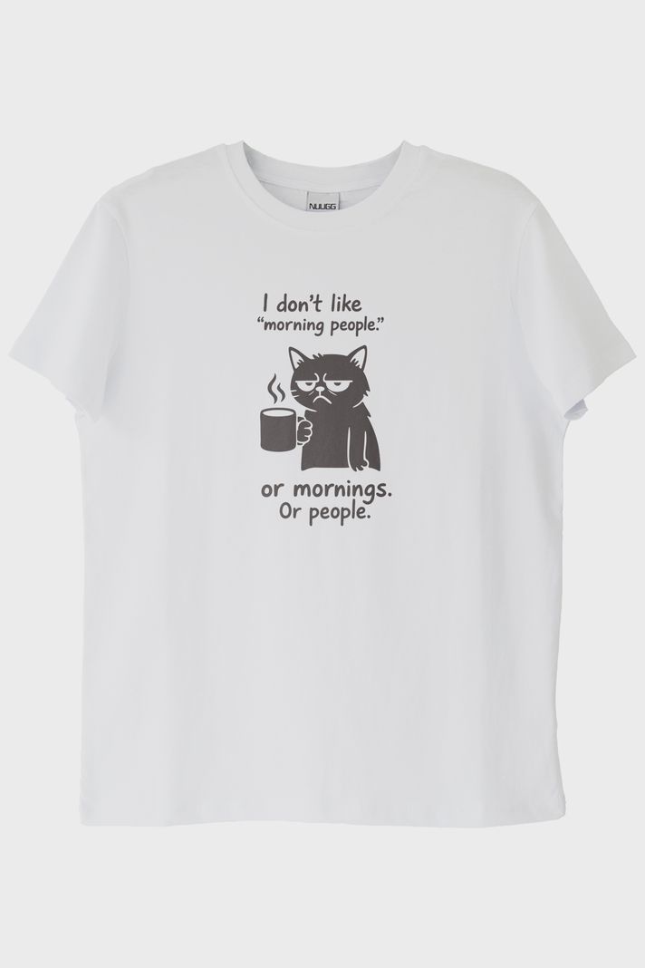 I Don't Like Morning People Kedi Beyaz Tişört