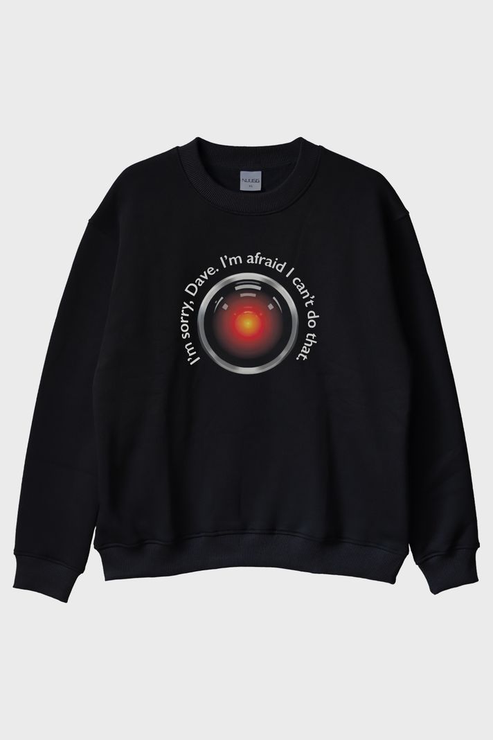 I'm Sorry Dave Bilimkurgu Temalı Baskılı Siyah Bisiklet Yaka Sweatshirt