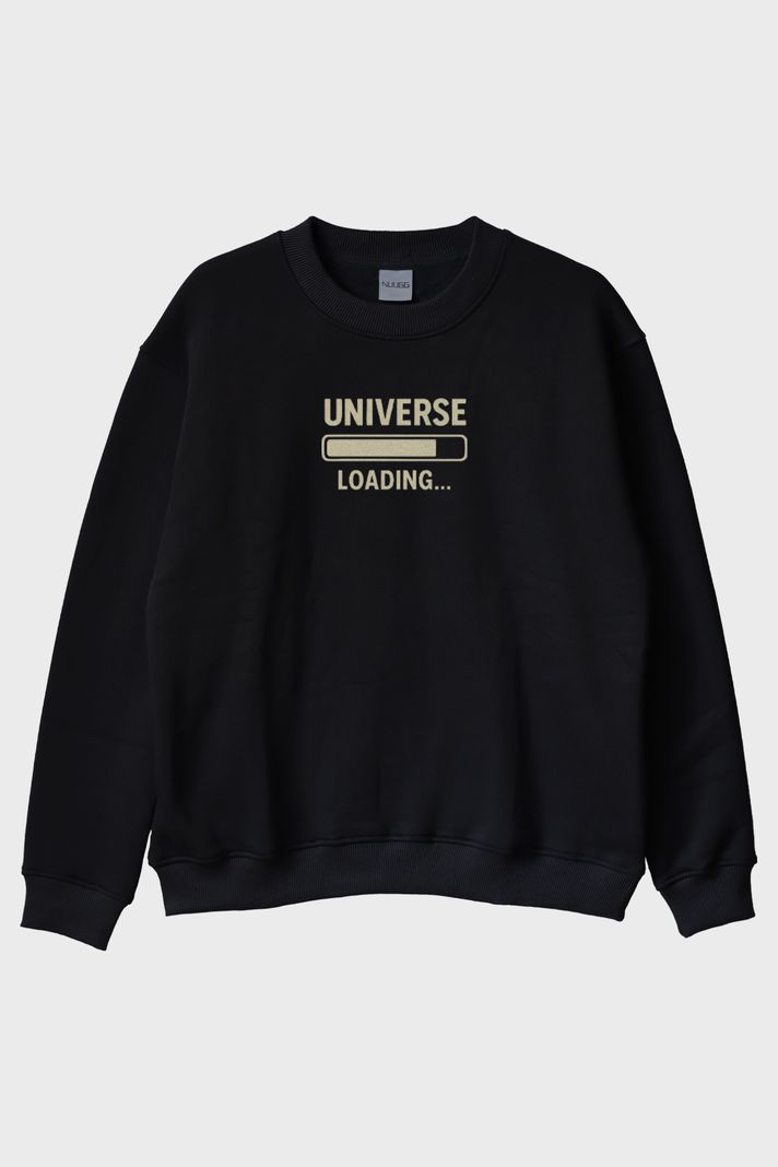 Evren Yükleniyor Siyah Bisiklet Yaka Sweatshirt