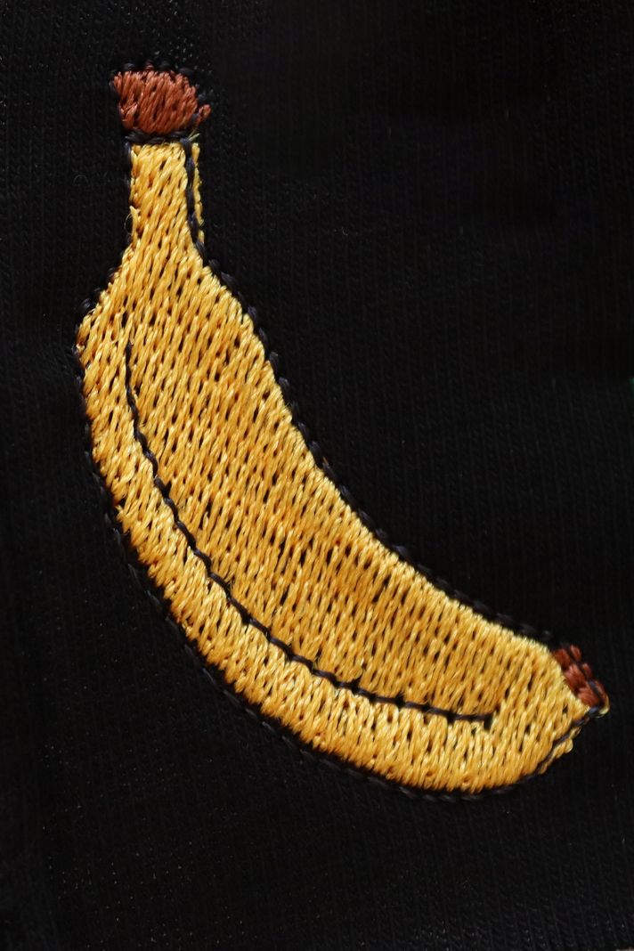 Muz Desenli Siyah Nakış Hoodie