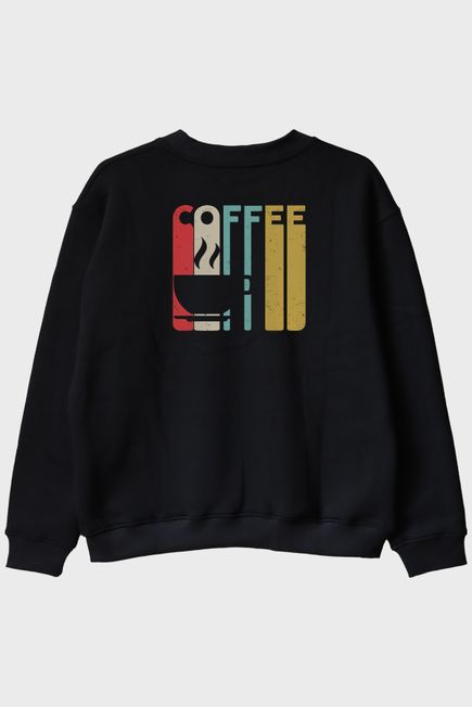 COFFEE Retro Vintage Tasarım Baskılı Siyah Bisiklet Yaka Sweatshirt
