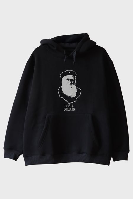 Vive La Evolución Baskılı Tarihi Figür Siyah Hoodie