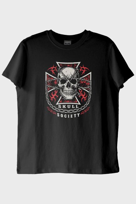 Skull Society Kafatası Tasarımlı Siyah Tişört
