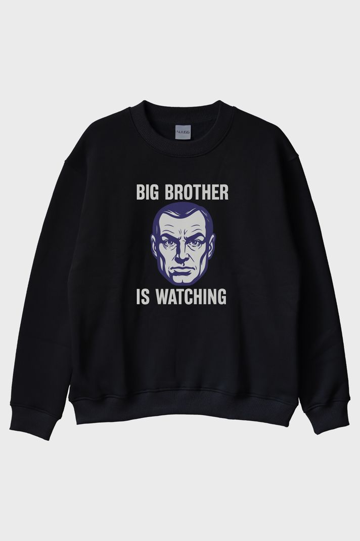 Big Brother is Watching Baskılı Distopik Siyah Bisiklet Yaka Sweatshirt