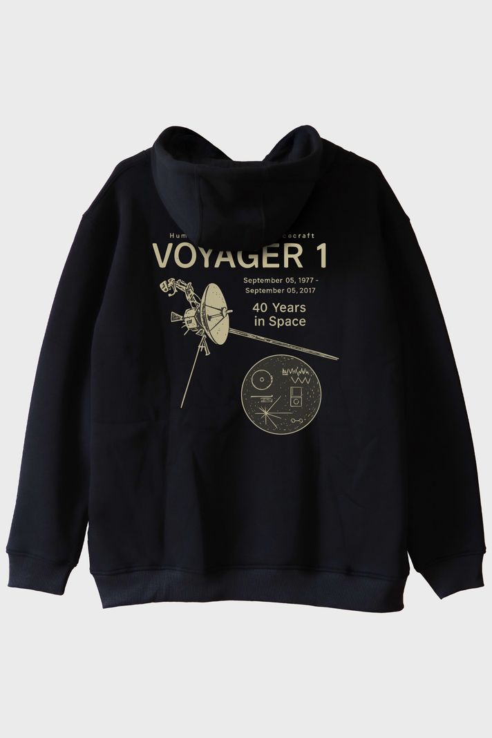 Uzay Keşfi Temalı Retro Voyager 1 Bilim Siyah Hoodieü