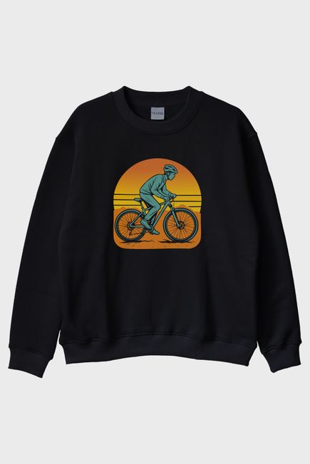 Biker Figürlü Bisikletçi Baskılı Doğa Siyah Tişörtü
