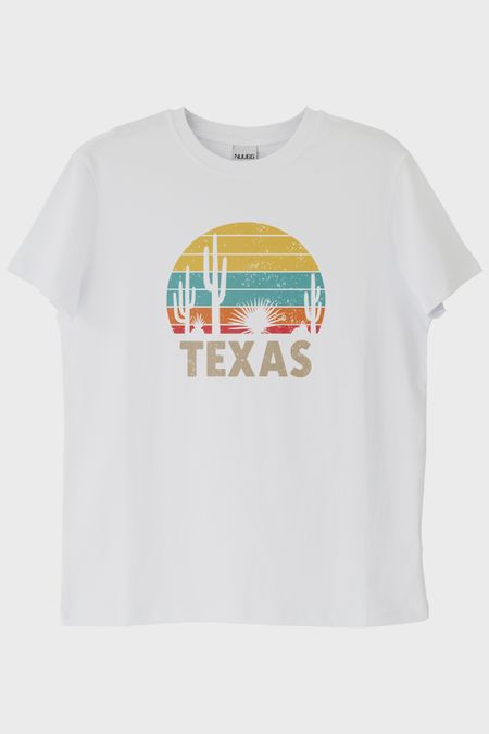Texas Retro Doğa Baskılı Beyaz Tişört