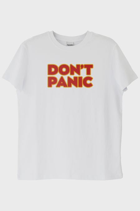 Don't Panic Baskılı Mizahi Beyaz Tişört