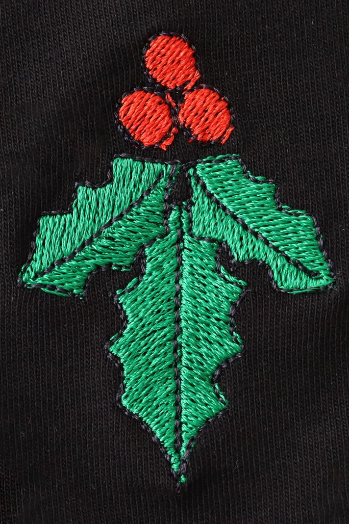 Çobanpüskülü Desenli Siyah Bisiklet Yaka Sweatshirt