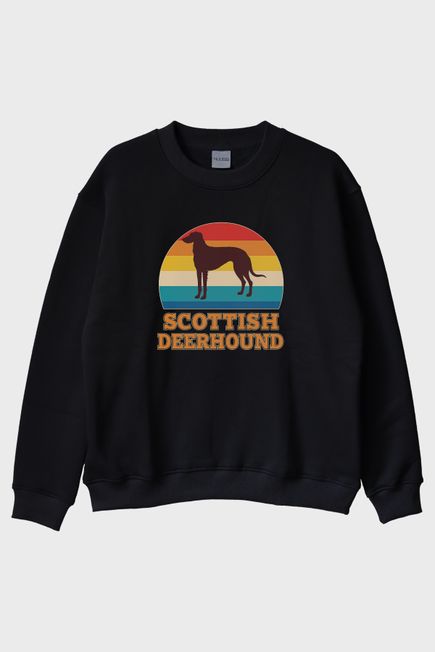 Scottish Deerhound Baskılı Retro Siyah Bisiklet Yaka Sweatshirt