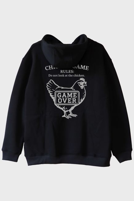 Chicken GAME Tavuk Tasarımlı Baskılı Siyah Hoodie