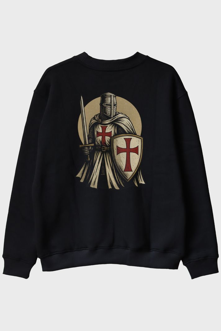 Tapınak Şövalyesi Siyah Bisiklet Yaka Sweatshirt