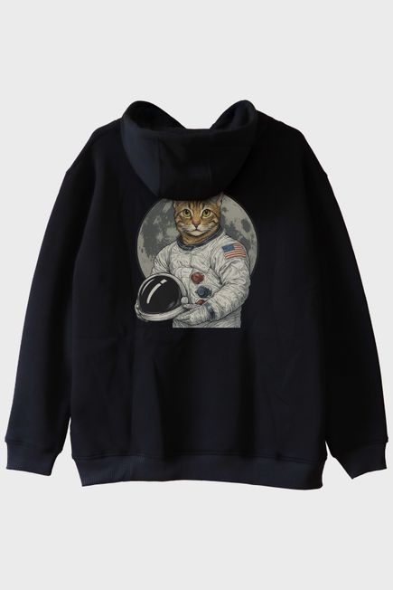 Astronot Kedi Siyah Hoodie