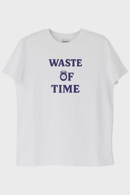 Waste of Time Baskılı Minimalist Beyaz Tişört