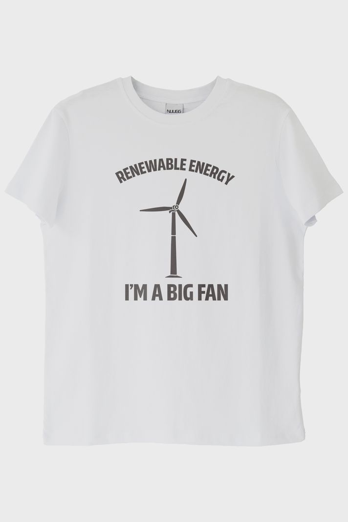 I'm a Big Fan Baskılı Yenilenebilir Enerji Temalı Beyaz Tişört