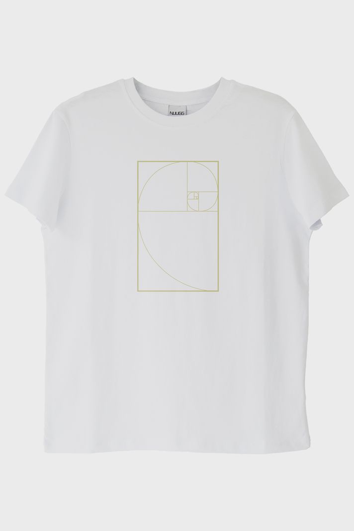 Altın Oran Spiralli Tasarım Baskılı Beyaz Tişört