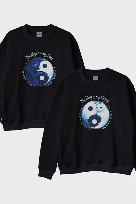 Gece ve Gündüz Çift Siyah Bisiklet Yaka Sweatshirtü