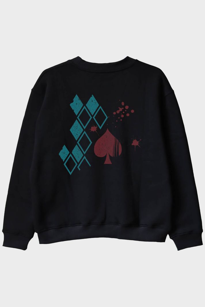 Şans ve Kaos Siyah Bisiklet Yaka Sweatshirt