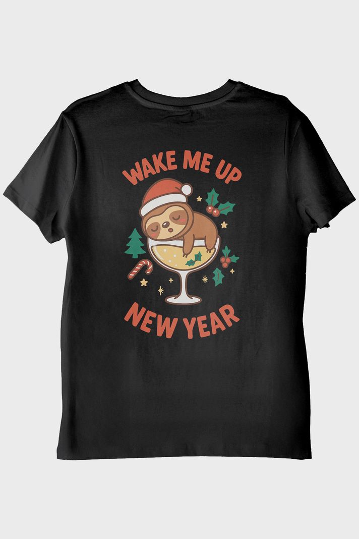 Uyandır Beni Yılbaşı Siyah Tişört
