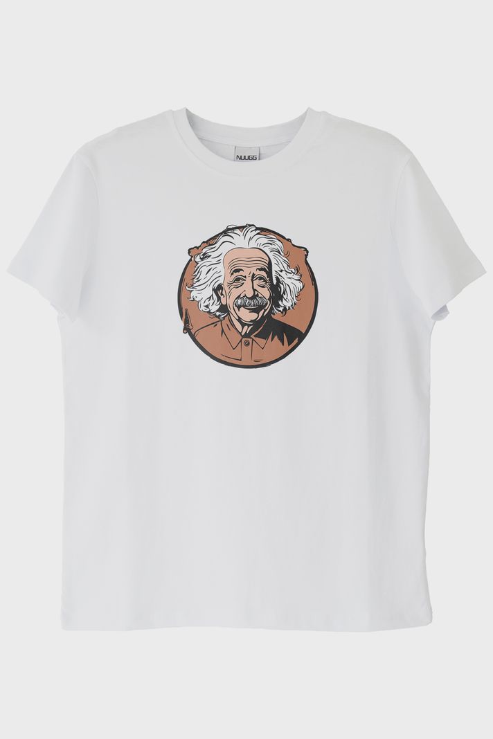 Albert Einstein Portre Baskılı Tasarım Beyaz Tişört