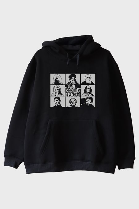 The Brainy Bunch Bilim İnsanları Baskılı Siyah Hoodie