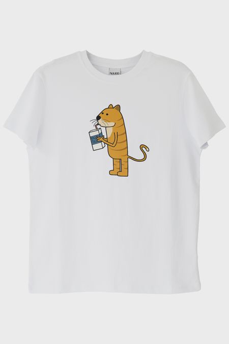Düz Sütlü Kedi Beyaz Tişört