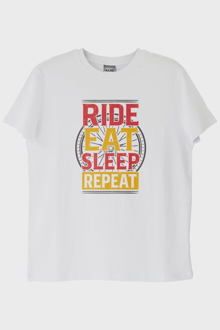 Ride Eat Sleep Repeat Baskılı Beyaz Tişört