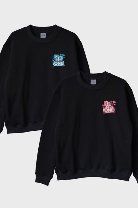 He is the One - She is the One Çift Siyah Bisiklet Yaka Sweatshirtleri