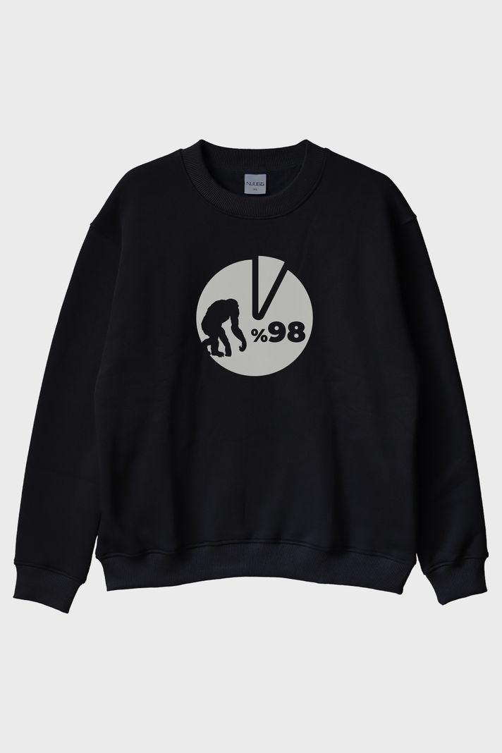 Yüzde 98 Baskılı Evrim Temalı Siyah Bisiklet Yaka Sweatshirt