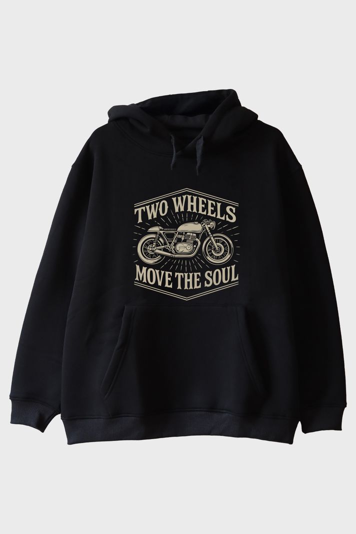 Two Wheels Move the Soul Motosiklet Tasarımlı Siyah Hoodie