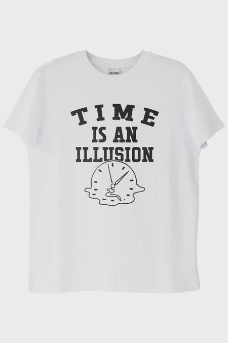 Time is an Illusion Baskılı Minimalist Beyaz Tişört