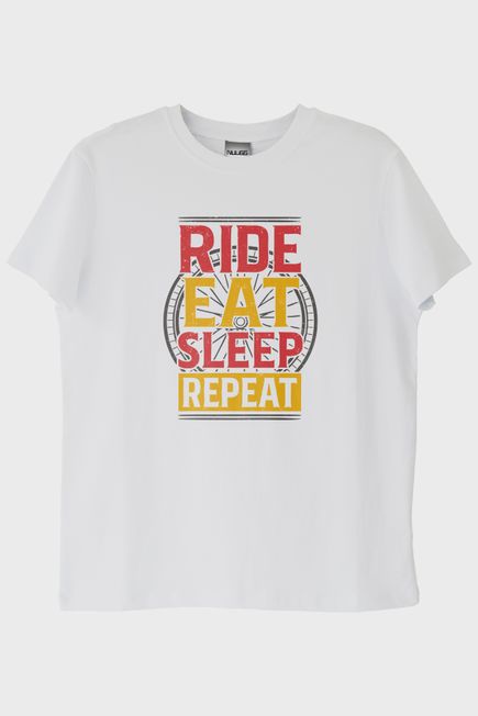 Ride Eat Sleep Repeat Baskılı Beyaz Tişört