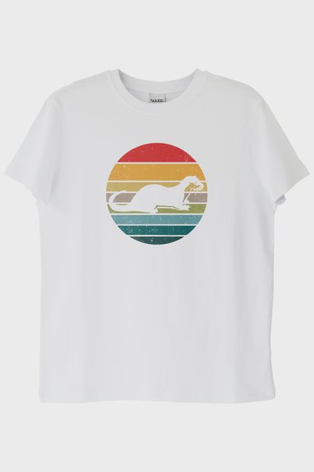 Koşan Susamuru Baskılı Retro Tasarım Beyaz Tişört