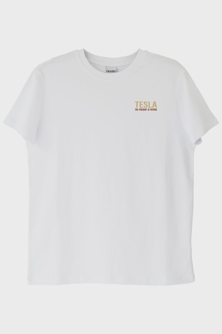 Tesla Slogan Beyaz Tişört