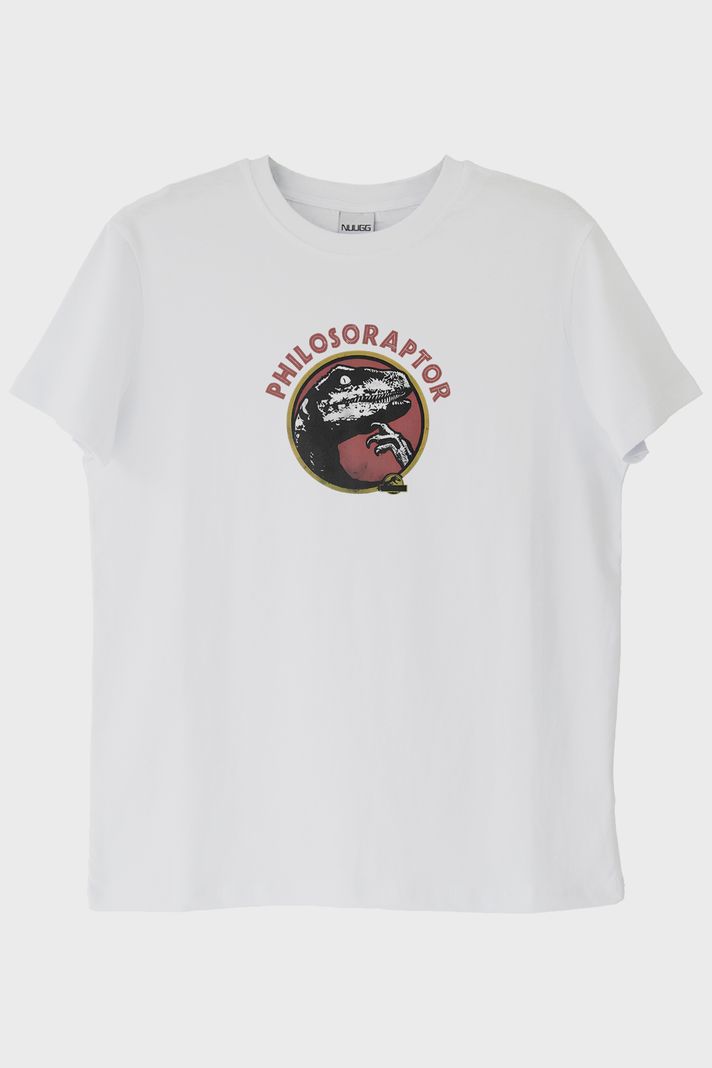 Philosoraptor Baskılı Retro Dinozor Tasarımlı Beyaz Tişört