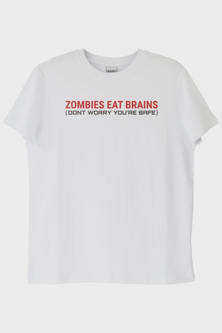 Zombies Eat Brains Baskılı Beyaz Tişört