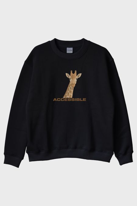 Accessible Zürafa İllüstrasyonlu Baskılı Siyah Bisiklet Yaka Sweatshirt