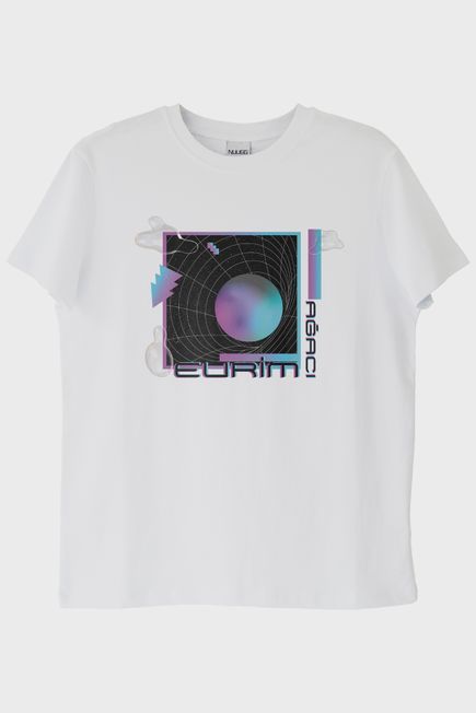 Evrim Ağacı Retro Geometrik Desenli Baskılı Beyaz Tişört