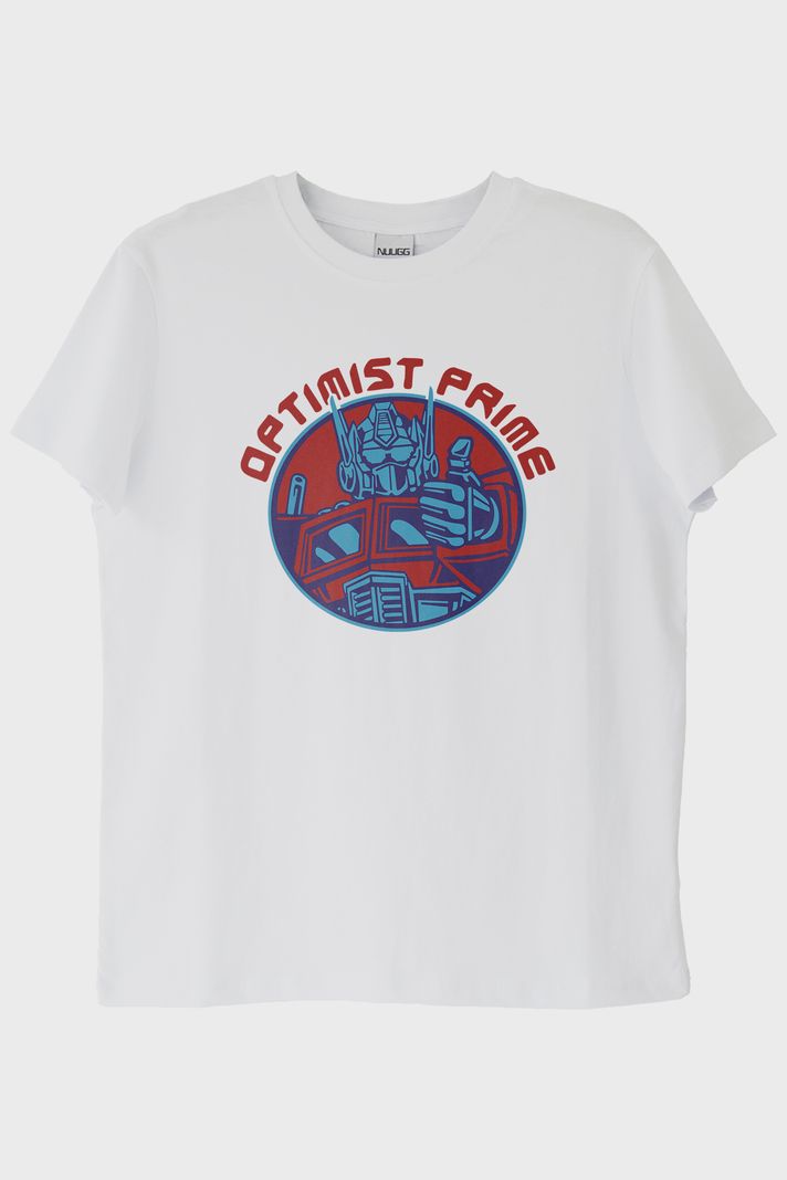 OPTIMIST PRIME Tasarımlı Robot Baskılı Beyaz Tişört