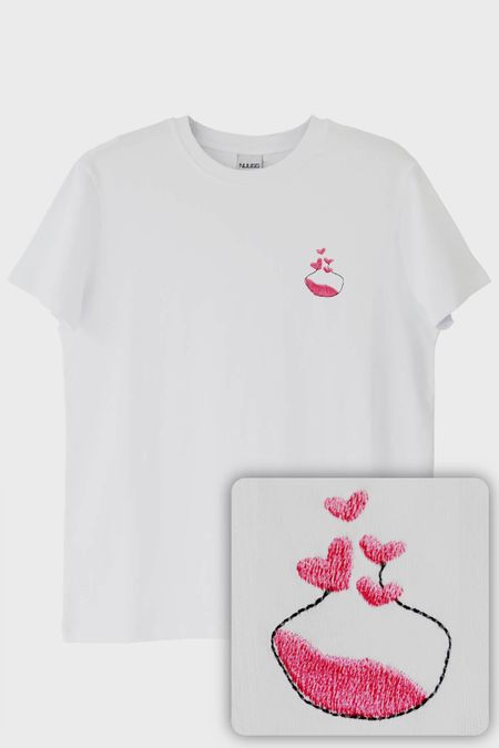 Aşk İksiri Desenli Nakış Tişört - Sevgililer Günü Çift Tişörtleri