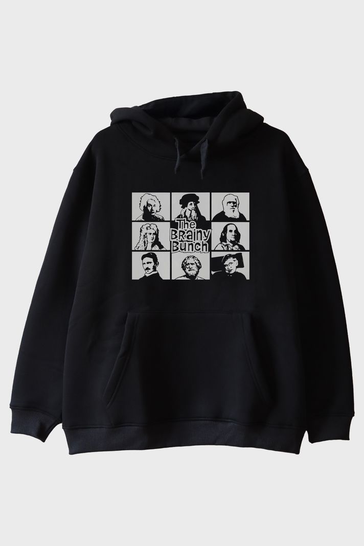 The Brainy Bunch Bilim İnsanları Baskılı Siyah Hoodie