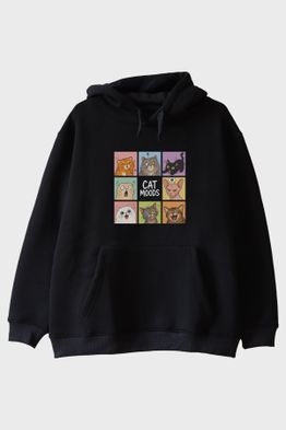 Cat Moods Siyah Hoodie