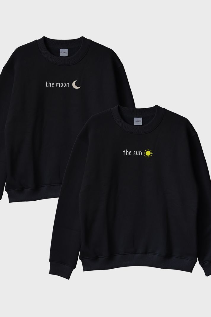 Ay ve Gunes Siyah Bisiklet Yaka Sweatshirt Seti