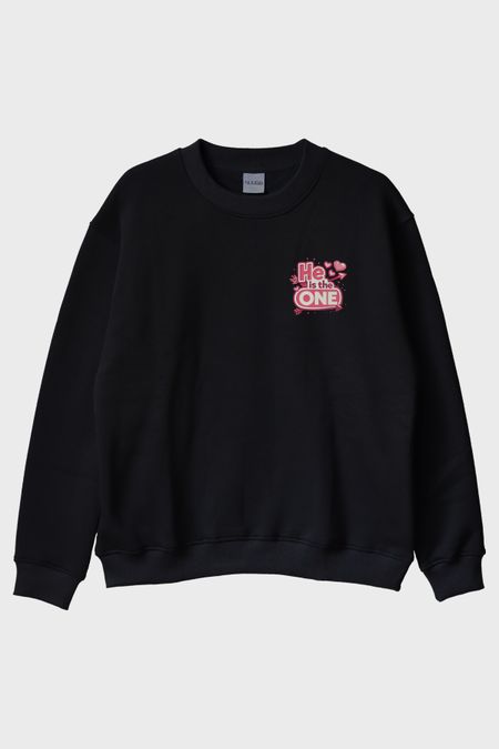 He is the ONE Siyah Bisiklet Yaka Sweatshirt