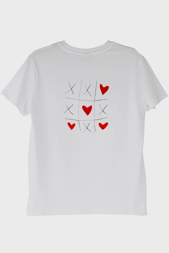 X Kalp X Desenli Nakış Tişört - Sevgililer Günü Hediyesi