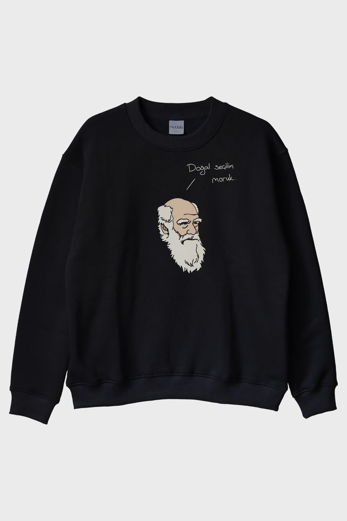 Doğal Seçilim Moruk Siyah Bisiklet Yaka Sweatshirt