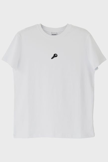Siyah Anahtar Nakışlı Tişört - Minimalist Sevgili Kombini